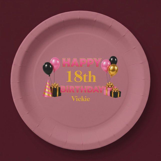 Plato De Papel Feliz Cumpleaños Rosa Dorado de Cualquier Edad (Subido por el creador)