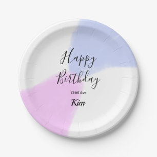 Plato De Papel Feliz cumpleaños rosa púrpura pastel nombre simple
