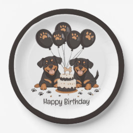 Plato De Papel Feliz cumpleaños Rottweiler Dogs