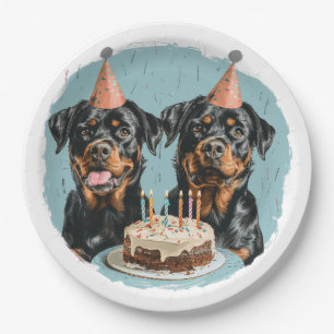 Plato De Papel Feliz cumpleaños Rottweiler Dogs