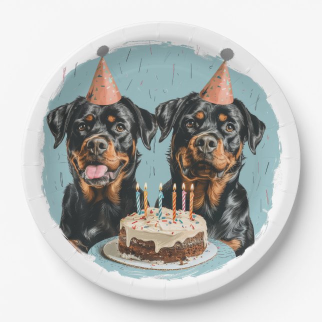 Plato De Papel Feliz cumpleaños Rottweiler Dogs (Anverso)