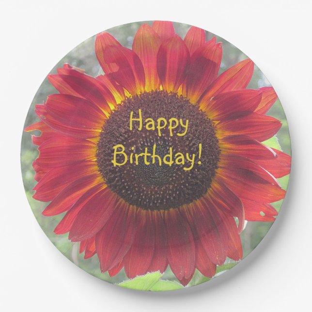 Plato De Papel Feliz cumpleaños Rusty Sunflower (Anverso)
