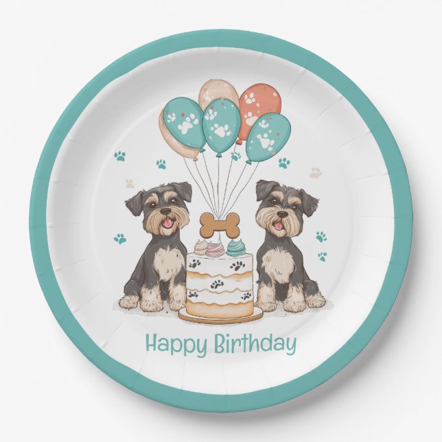 Plato De Papel Feliz cumpleaños Schnauzer Dogs (Anverso)