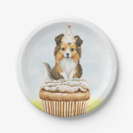 Plato De Papel Feliz cumpleaños Sheltie Pup Cake