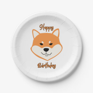 Plato De Papel Feliz cumpleaños Shiba Inu Placas originales de pa
