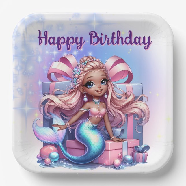 Plato De Papel Feliz Cumpleaños Sirena  (Anverso)