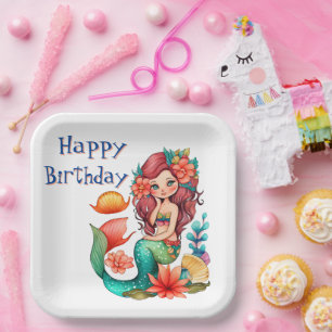 Plato De Papel Feliz Cumpleaños Sirena