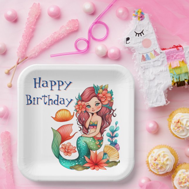 Plato De Papel Feliz Cumpleaños Sirena (Fiesta)