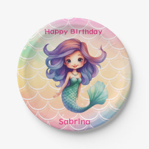 Plato De Papel Feliz cumpleaños, sirena del Chica