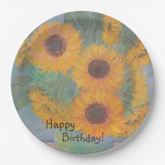 Plato De Papel Feliz Cumpleaños Soft Sunflower (Anverso)