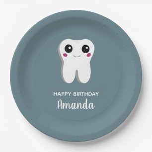 Plato De Papel Feliz cumpleaños sonriente de dientes dentales
