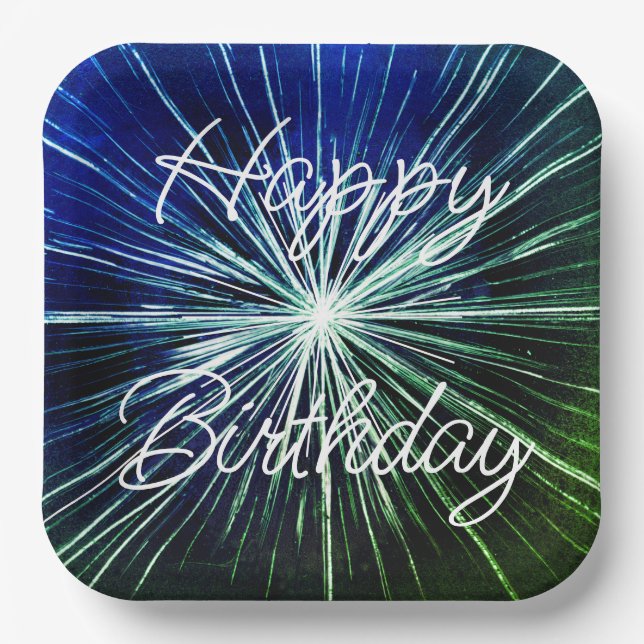 Plato De Papel Feliz Cumpleaños Starburst (Anverso)