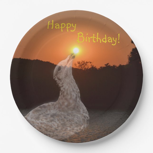 Plato De Papel Feliz Cumpleaños Sunset (Anverso)