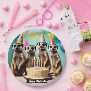 Plato De Papel Feliz cumpleaños suricata,