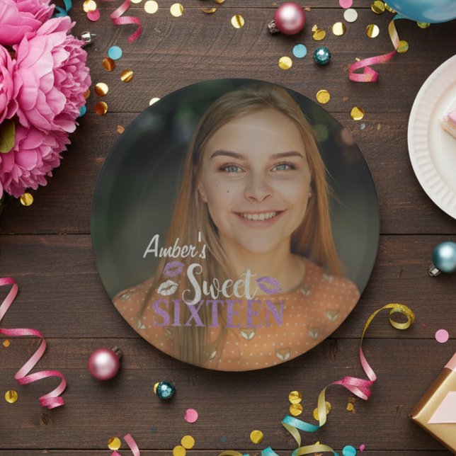 Plato De Papel Feliz Cumpleaños Sweet Dieciséis Placas de papel f (Happy Birthday Sweet Sixteen Photo Paper Plate)