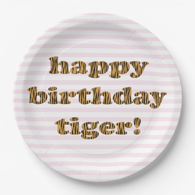 Plato De Papel ¡Feliz cumpleaños tigre! Impresión de tigre divert (Anverso)