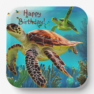Plato de porcelana de tortuga marina tropical con soporte, platos