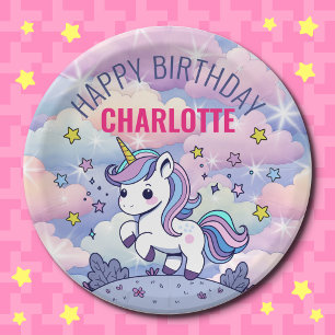 Plato De Papel Feliz Cumpleaños Unicornio Mágico Personalizado