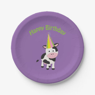 Plato De Papel ¡Feliz cumpleaños! Vaca fiesta