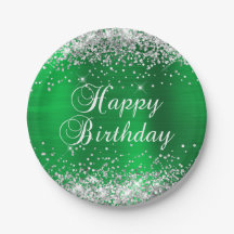 Feliz Cumpleaños Verde con Brillo de Plata