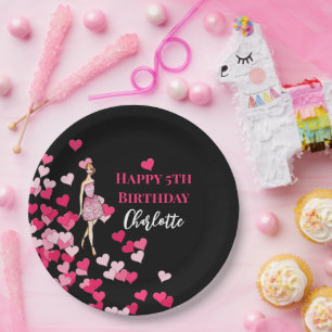 Plato De Papel Feliz cumpleaños, vestido de cóctel de rosas rosad