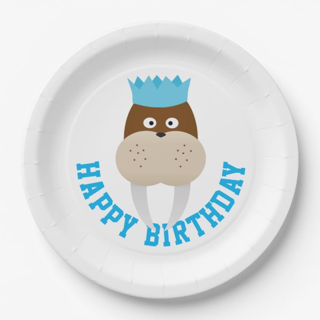Plato De Papel Feliz cumpleaños Walrus (Anverso)