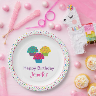 Plato De Papel Feliz Cumpleaños Whimsical Frosted Cupakes