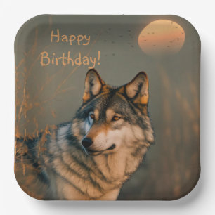 Plato De Papel Feliz cumpleaños Wolf