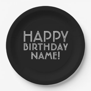Plato De Papel Feliz cumpleaños y nombre de Personalizable