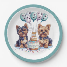 Plato De Papel Feliz cumpleaños Yorkie Dog