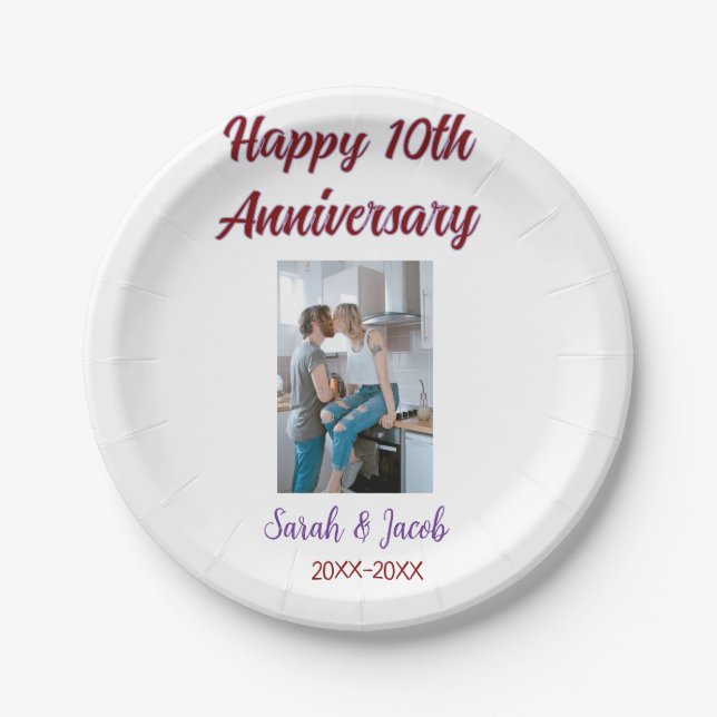 Plato De Papel Feliz décimo aniversario foto boda apellido d (Anverso)