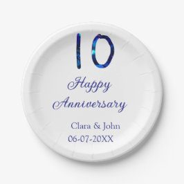 Plato De Papel Feliz décimo aniversario purpurina azul añadir fec