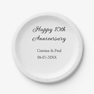 Plato De Papel Feliz décimo aniversario simple nombre mínimo de b