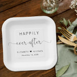 Plato De Papel Feliz desde la recepción de la boda<br><div class="desc">Elegantes platos de papel para la recepción de tu boda,  fiesta de compromiso,  cena de ensayo y otras celebraciones de bodas que presentan "Feliz eterno después" en una simple tipografía moderna y un guión elegante con toques,  tus nombres unidos por un corazón y tu fecha boda.</div>