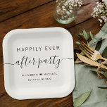 Plato De Papel Feliz desde la recepción de la boda crema Fiesta<br><div class="desc">Platos de papel color crema claro de moda para la recepción de tu boda y otras celebraciones post-bodas que presentan "Feliz eterno después del Fiesta" en una tipografía moderna y sencilla y un guión elegante con toques,  tus nombres unidos por un corazón y tu fecha de recepción.</div>