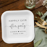 Plato De Papel Feliz desde la recepción de la boda Fiesta<br><div class="desc">Elegantes placas de papel para la recepción de tu boda y otras celebraciones post-bodas que presentan "Feliz eterno después del Fiesta" en una simple tipografía moderna y un guión elegante con toques,  tus nombres unidos por un corazón y tu fecha de recepción.</div>