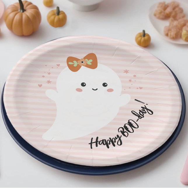 Plato De Papel Feliz Día BOO Cumpleaños de Halloween (Happy Booday Halloween Birthday Party Plate)