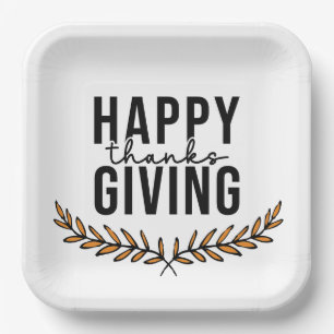 Plato De Papel Feliz Día de Acción de Gracias