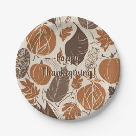 Plato De Papel Feliz Día de Acción de Gracias