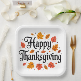 Plato De Papel Feliz Día de Acción de Gracias