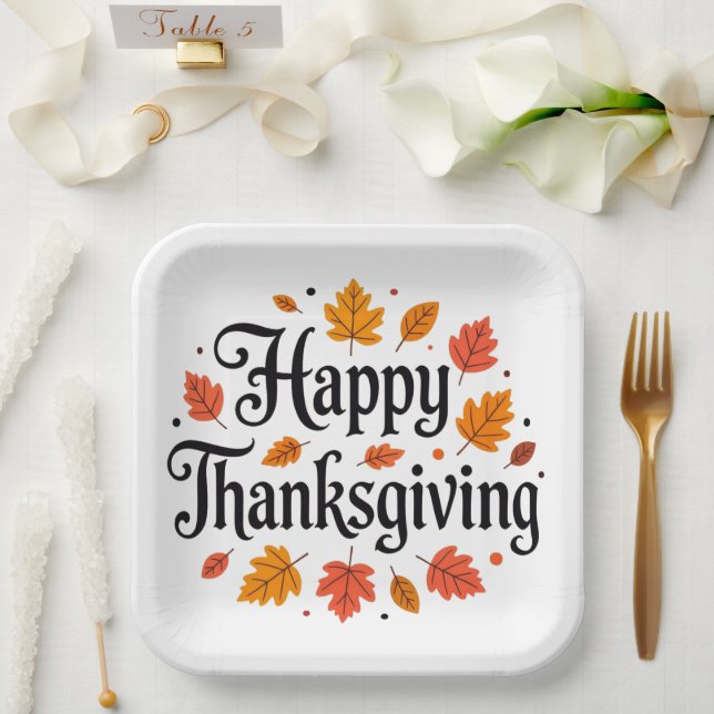 Plato De Papel Feliz Día de Acción de Gracias (Boda)