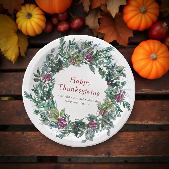 Plato De Papel Feliz Día de Acción de Gracias a la Wreath de otoñ (Subido por el creador)