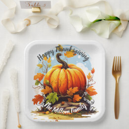 Plato De Papel Feliz Día de Acción de Gracias colorido calabaza e