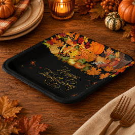 Plato De Papel Feliz Día de Acción de Gracias Cosecha de Otoño