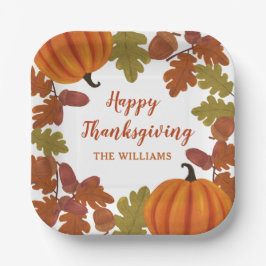 Plato De Papel Feliz Día de Acción de Gracias Nombre de familia O
