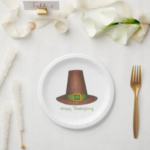Plato De Papel Feliz Día de Acción de Gracias, peregrino Gorra pu
