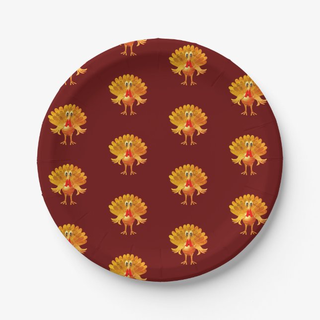 Plato De Papel Feliz Día de Acción de Gracias Turquía, (Anverso)