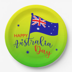 Plato De Papel Feliz Día de Australia Bandera Verde Oro 9"