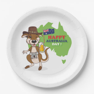 Plato De Papel Feliz Día de Australia Kangaroo Koala