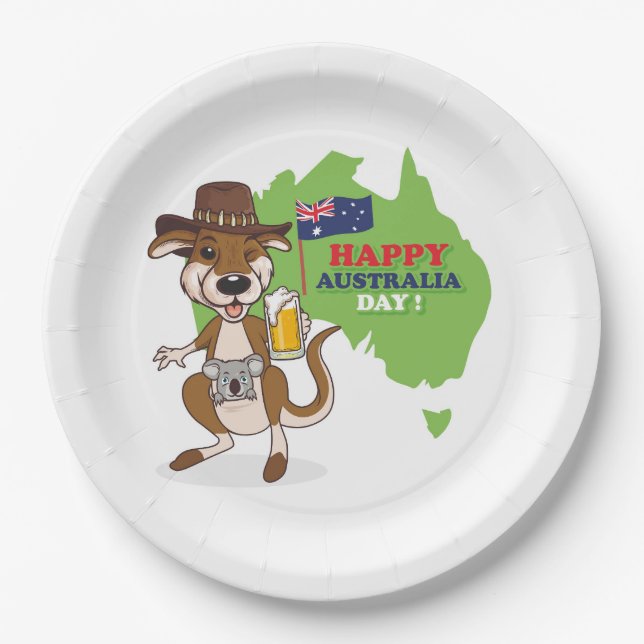 Plato De Papel Feliz Día de Australia Kangaroo Koala (Anverso)